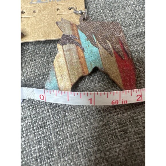 Wooden Horse Earrings Multicolor Stripe Western Womens Fashion Lightweight - Picture 3 of 3